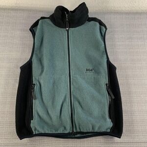 Helly Hansen Vest Mens Medium Green Black Fleece Full Zip Pockets Outdoor Soft